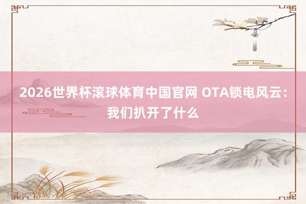 2026世界杯滚球体育中国官网 OTA锁电风云：我们扒开了什么