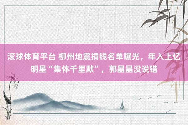 滚球体育平台 柳州地震捐钱名单曝光，年入上亿明星“集体千里默”，郭晶晶没说错
